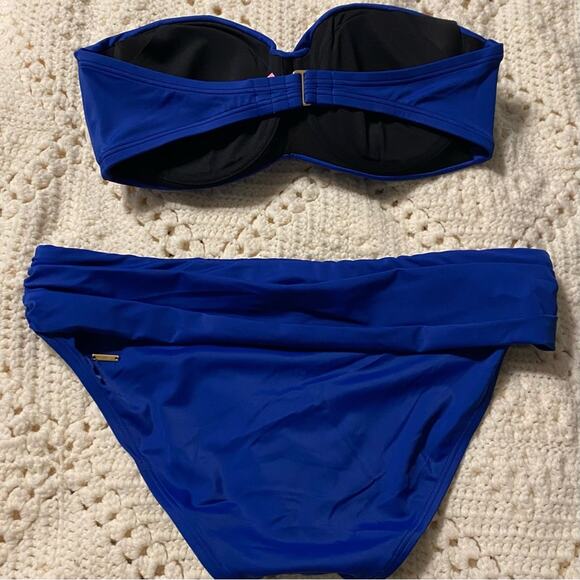 Victoria's Secret Royal Blue Swimwear bikini strapless 36D L padded resort - Picture 2 of 9